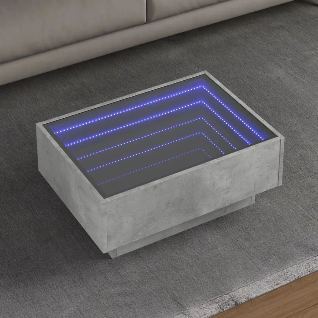 vidaXL Coffee Table with LED Concrete Grey 70x50x30 cm Engineered Wood