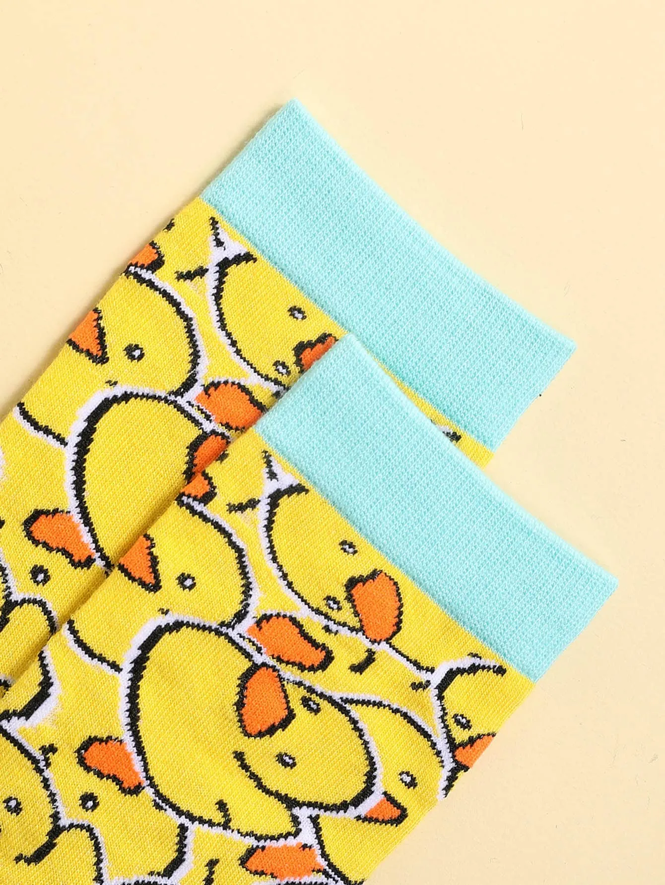 Yellow Duck Pattern Crew Socks Silly Socks for Women Funky Socks Funny Socks