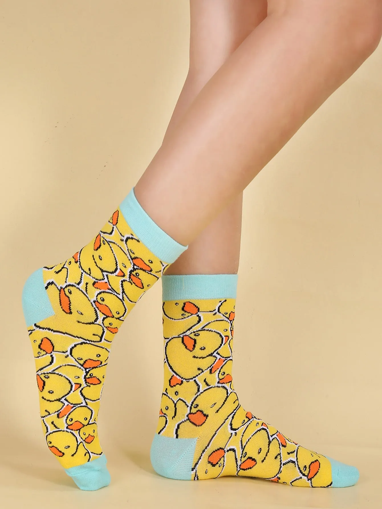 Yellow Duck Pattern Crew Socks Silly Socks for Women Funky Socks Funny Socks