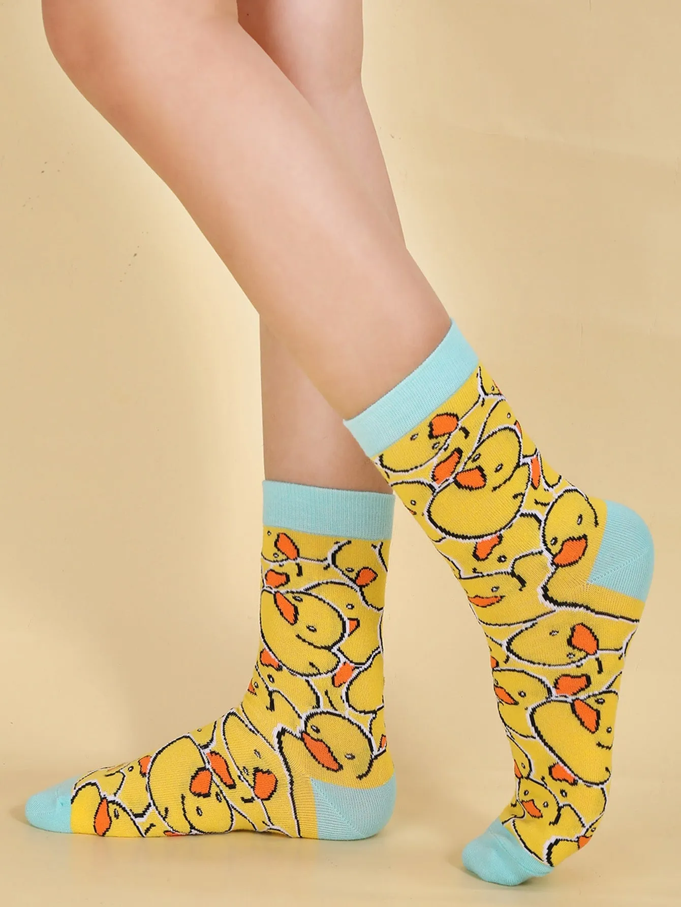 Yellow Duck Pattern Crew Socks Silly Socks for Women Funky Socks Funny Socks