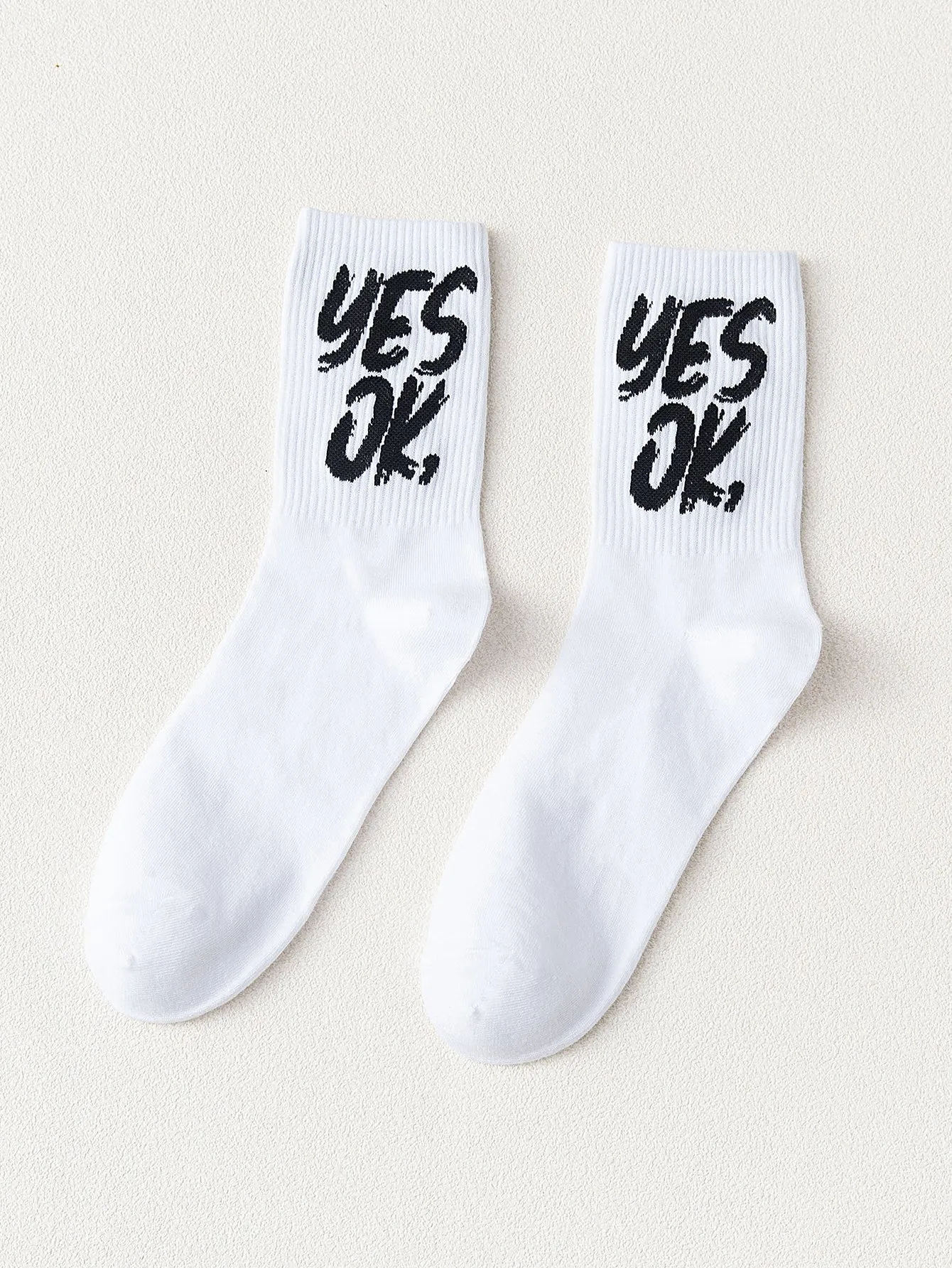 Yes Ok Typography Crew Socks Funny Socks for Men Novelty Socks Funky Socks Gift