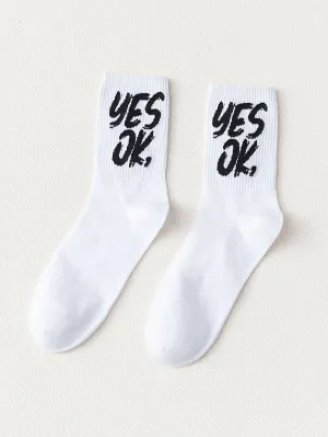 Yes Ok Typography Crew Socks Funny Socks for Men Novelty Socks Funky Socks Gift