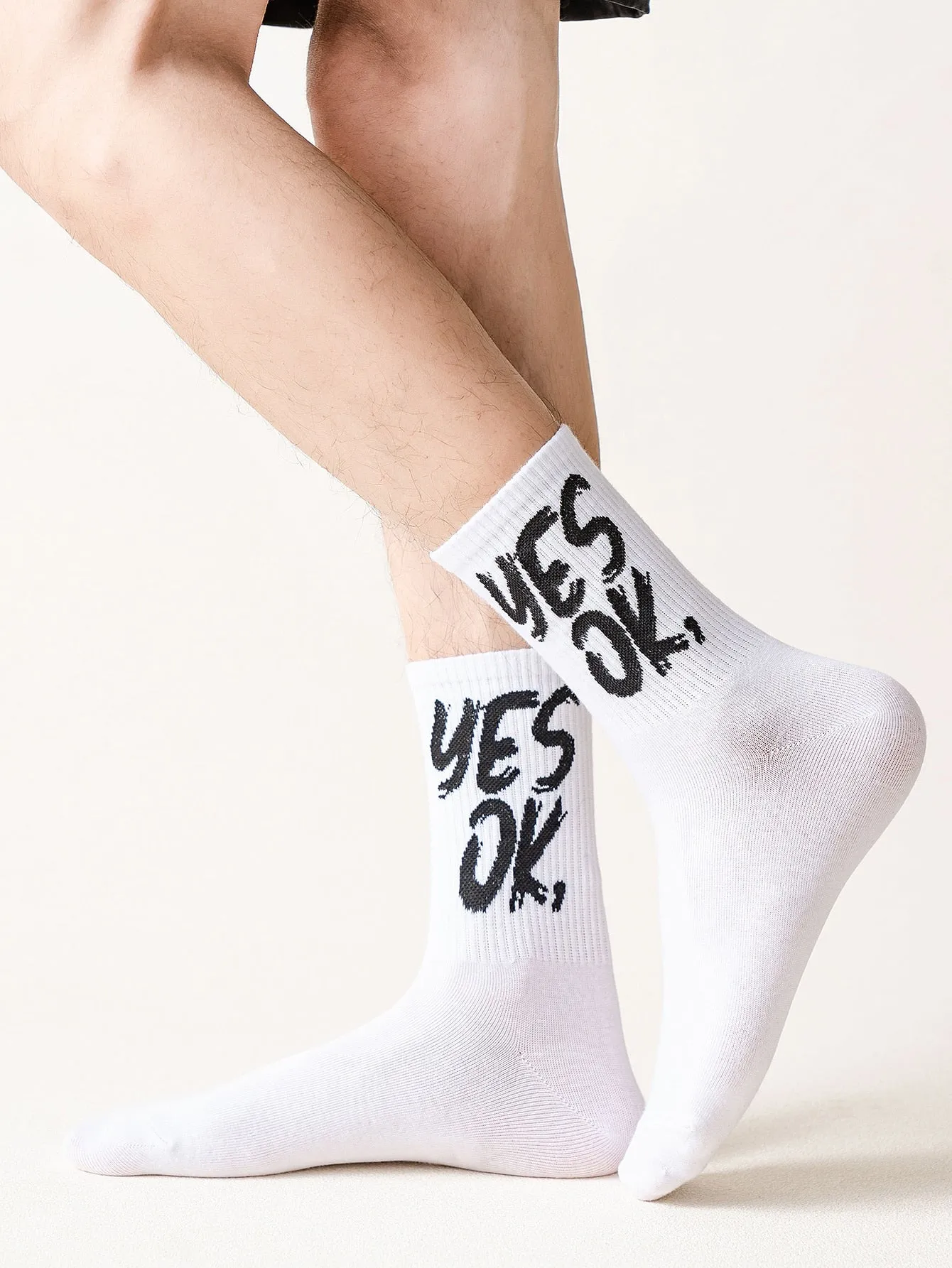 Yes Ok Typography Crew Socks Funny Socks for Men Novelty Socks Funky Socks Gift